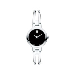 Movado 607153 Women’s Amorosa Round Black Dial Watch, Stainless Steel Band, 24mm