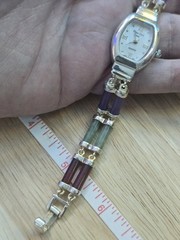 Vtg Main Line Time Sterling Silver 925 Multi Color Jade Bracelet Watch 7.5″ LTO