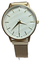 QRTZ Unisex Watch Gold Marble Dial Mesh Adjustable Magnetic Clasp New Battery
