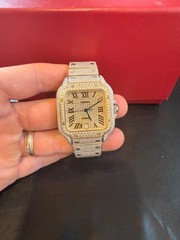 Cartier Santos 40mm/35mm His & Hers Iced Diamond Set Aftermarket w/ Box&Papers