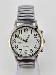 Unisex Easy Read Watch 38MM White Dial Gray Stretch Bracelet Band 6″ New Battery
