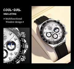 OLEVS Watch for Men Silicone Strap Chronograph Luxury Multifunction Black Dial