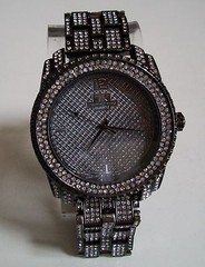Men’s black hematite finish stone fashion dressy hip hop link watch