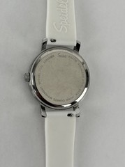 Speidel 38mm Silver Tone Quartz Watch w/White Buckle Band & New Battery
