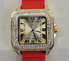 Montres Carlo Men’s 53mm Big Face Quartz Watch Red Silicone Band – Model 51594