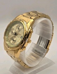 1991 Seiko Chronograph Alarm Gold Tone Mens Quartz Watch 7T32-6M59 – New Battery