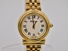 Salvatore Ferragamo Gancini White Roman Dial Gold Tone Swiss Quartz Ladies Watch
