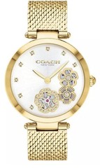 Brand New Coach Park Women’s Crystal Markers Gold-tone Mesh Strap Watch 14503568