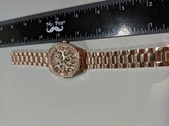 Animal Pattern Dial Crystal Bezel Rose Gold Tone Case 41 mm Link Band Watch 8 In