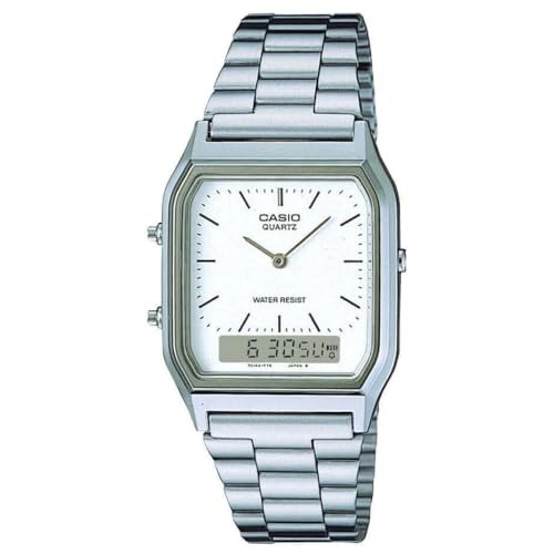 CASIO AQ-230A-7D Vintage Analog Digital Dual Time Silver Watch NEW JAPAN