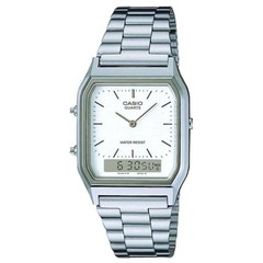 CASIO AQ-230A-7D Vintage Analog Digital Dual Time Silver Watch NEW JAPAN