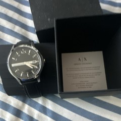 Armani Exchange Men’s Quartz Analog Watch Black Dial Date Leather Strap Box