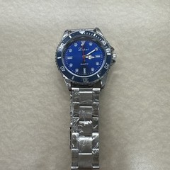 Fashion Mens Silver Blue Face St. Steel Quartz Watch Sport Business Wristwatch