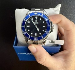 Montres Prestige Men’s Quartz Diver Watch Blue Unidirectional Bezel Black Dial