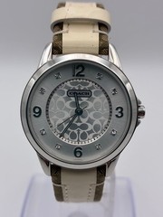 New Battery COACH Signature Quartz Watch Silver White CA13.7.14.0649 Working Exc