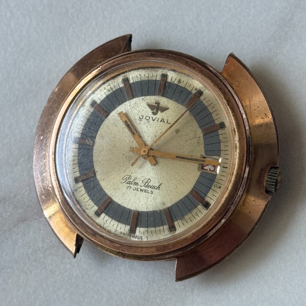 Jovial Swiss Mechanical Watch Gold Plated 44mm Palm Beach Vintage