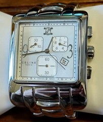 CELINE Carre Chronograph White Shell Dial Date Swiss Quartz Mens Womens Watch