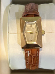 Anne Klein Watch Gold-Tone/Honey Croco-Grain Leather Strap Watch NIB