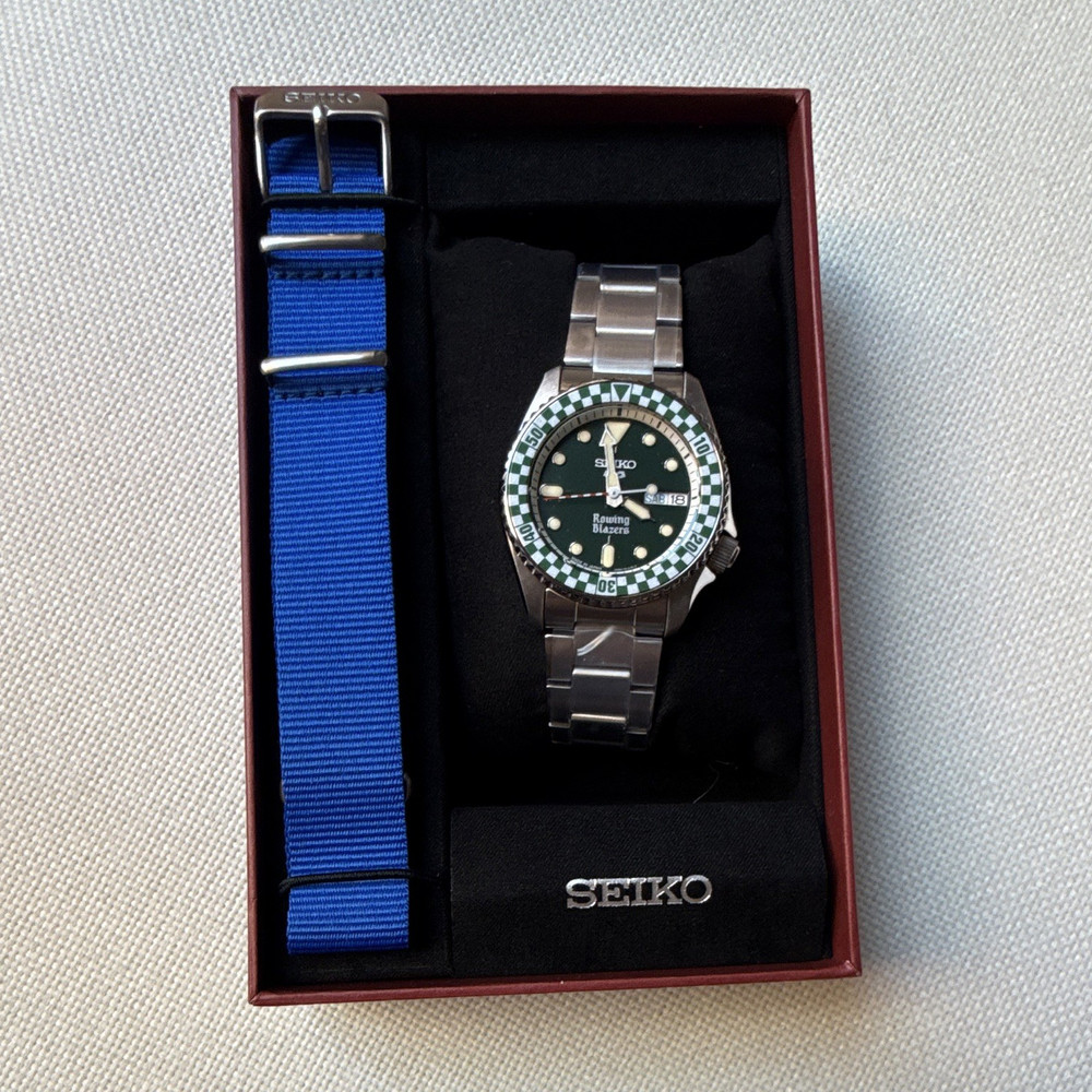 Seiko 5 Sports x Rowing Blazers Auto Green Dial Box/Manual + Blue NATO
