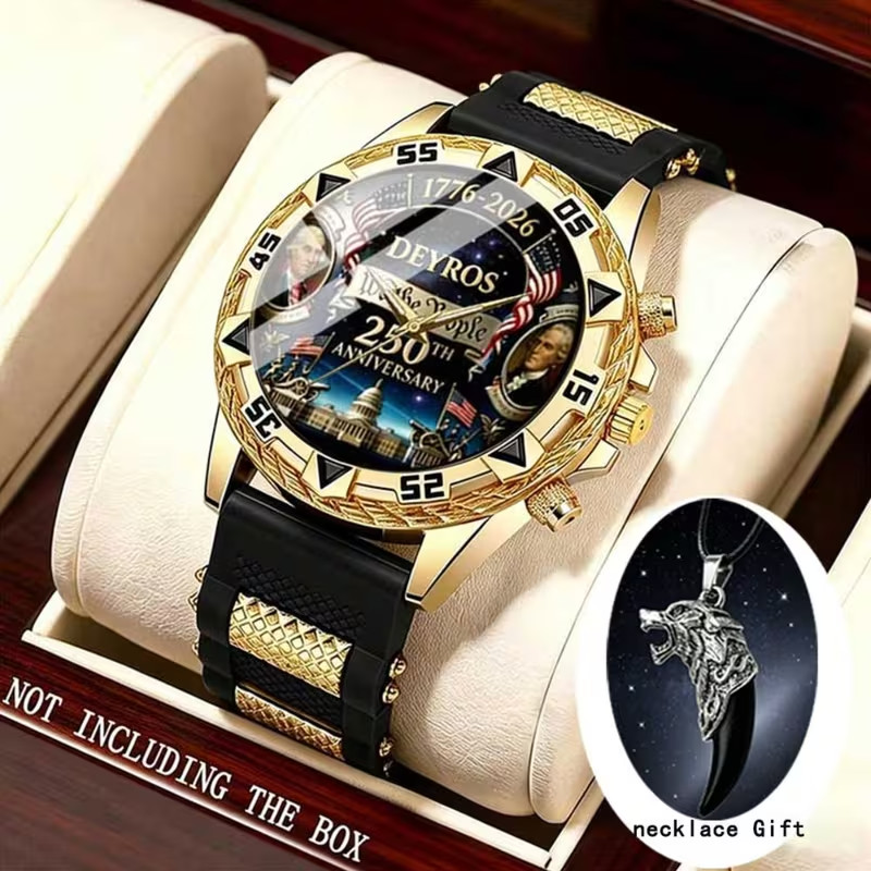 2pcs Fashion Sport Quartz Men’s USA 250th Anniversary Watch Set