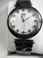 EON Luxury Black Ceramic Goth Ruby Mother Of Pearl Wristwatch Swiss Move Noir