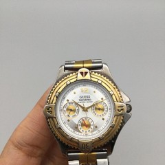 Vintage Guess Waterpro Mens Watch 37mm Two Tone Day Date New Battery 7.25″