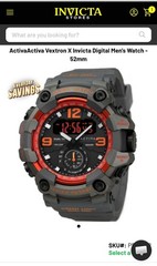 Invicta Activa Vextron X Invicta Dual Time Digital Gray Orange 52mm Men’s Watch