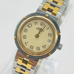 HERMES Clipper 517264 QZ Silver x Gold Ivory Dial Battery
