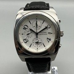 Pulsar Mens Watch 39mm Silver Tone Chronograph Alarm 7T62-X070 New Battery