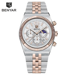 BENYAR Men’s Quartz Chronograph Moon Phase Watch Waterproof Luminous