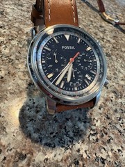 Fossil Men’s Quartz Chronograph Tachymeter Watch Black Dial Brown Leather Strap