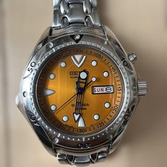 Seiko Kinetic Scuba Watch 200m Orange Dial Silver Band From Japan
