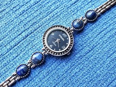 Strada Women’s Silver Tone Quartz Watch w/ Lapis Lazuli Stone Bracelet 7 1/8”