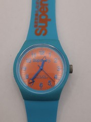 Superdry Mens Watch Orange Dial Blue Silicone Band New Battery Working