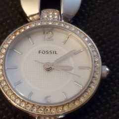 Fossil Watch ES3013 Stainless Steel 26mm Silver Tone Rhinestone Works GUC
