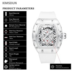 KIMSDUN Skeleton Sport Watches, Quartz Calendar Wristwatch,Tonneau Case, Unisex