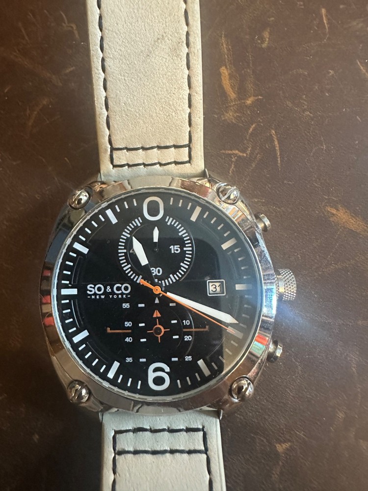 So & Co New York Watch Black Dial 44mm Quartz Chronograph