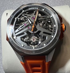 Invicta Celestial Adamastre Skeleton Auto Orange Sil Band Carbon Box (16954)
