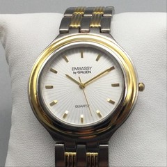 Embassy By Gruen Mens Watch 37mm Silver Dial Two Tone New Battery 8.75″