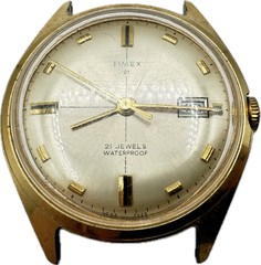Vintage Timex 6544 7569 Crosshair 21Jewel Men’s Mechanical Wristwatch Gold Tone