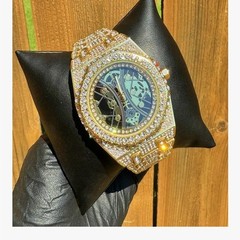 VVS Iced Out Gold Skeleton 43mm Watch Luxury Bustdown Hip Hop Bling Diamond