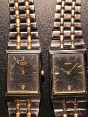 (2) Vintage Seiko Sleek Tank Black/Gold 27mm Date @ 6 Dress Watches – FREE SHIP!