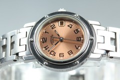 HERMES Clipper CL4.210 24mm Pink Date Sunray Ladies Watch Vtg 2001 Near MINT