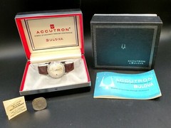 BULOVA ACCUTRON 1960’S VINTAGE COMPLETE SET WITH OUTER BOX, INNER BOX & PAPERS!