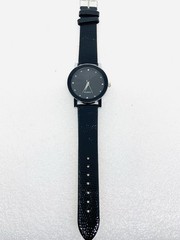 Men Fashion Watch Black Faux Leather Band Pyramid Cz Silver Case Diamond Type