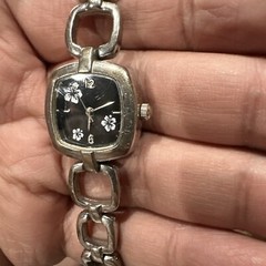 Working Ladies Square Black Flower Face Watch Geometric Classic Link Bracelet