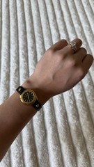 Versus Versace Women’s Quartz Watch Gold Tone Case Black Dial Leather Strap