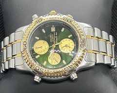 🟢Super Rare Seiko Sports 150M Chronograph+Alarm+Date Window Men Watch Green🟢