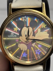 Lorus Quartz Disney Mickey Mouse Dial Gold Tone Watch White Leather Strap 32mm