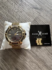 Marc Ecko Mens Chronograph Gold Watch Masterpiece Black Face Vintage New